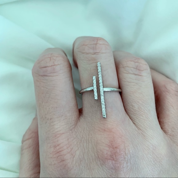 White Gold Plated Double Open Pave Crystal Ring - Picture 3 of 13